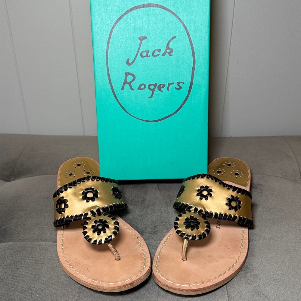 Jack Rogers Signature Spirit Sandals Gold & Black Size 8 - Picture 2 of 16